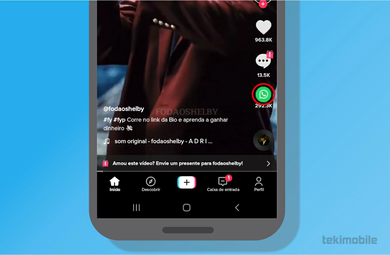 Toque sobre o ícone do WhatsApp - Como tirar marca d'água do tiktok