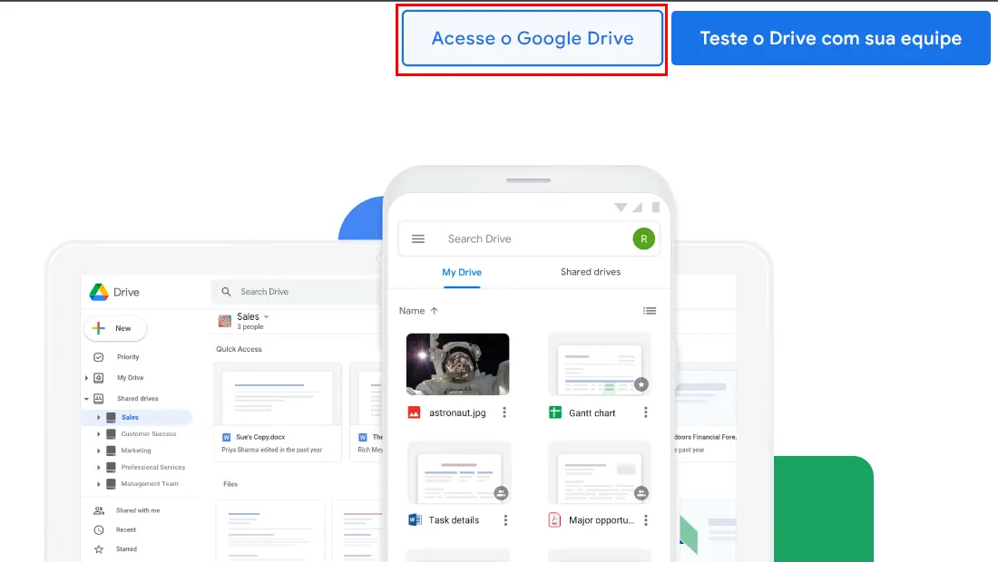 Vá em Acesse o Google Drive