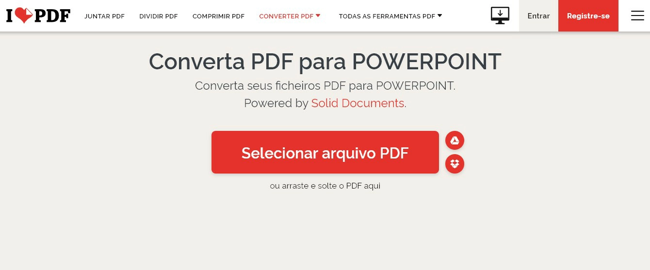 iLovePDF - Converter um arquivo em PDF para Powerpoint