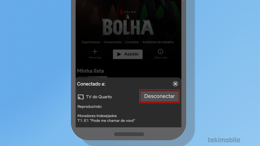 A opção Desconectar é mostrada na parte inferior do app
