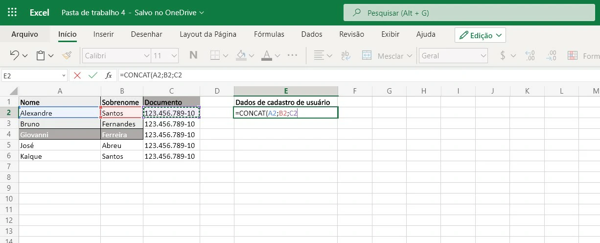 Adicione as células - Como usar a função Concatenar do Excel