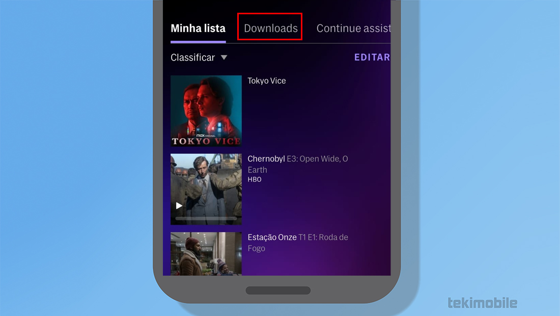 Além de Downloads mais abas são mostradas no app