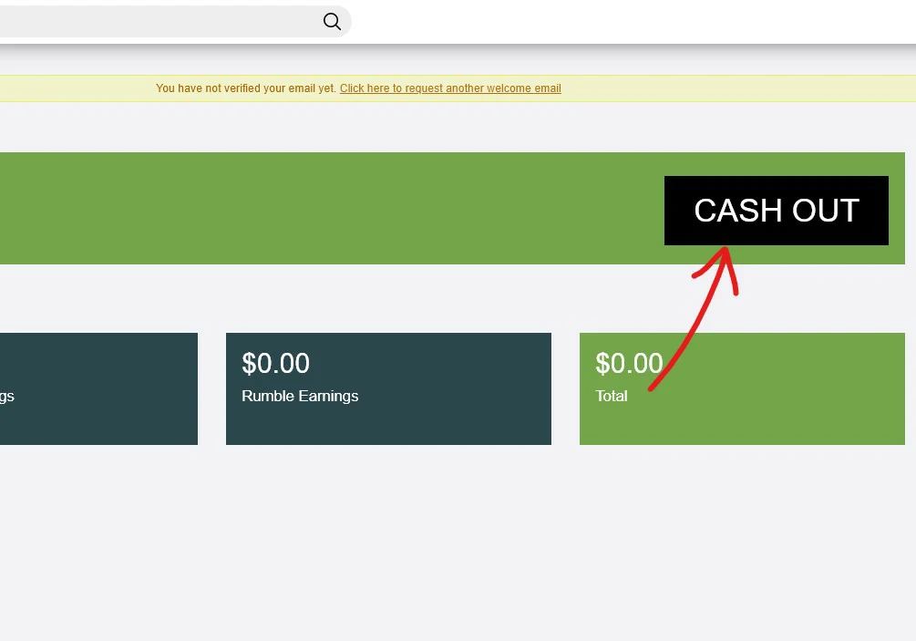 Clique em Cash Out - Como ganhar dinheiro com o Rumble