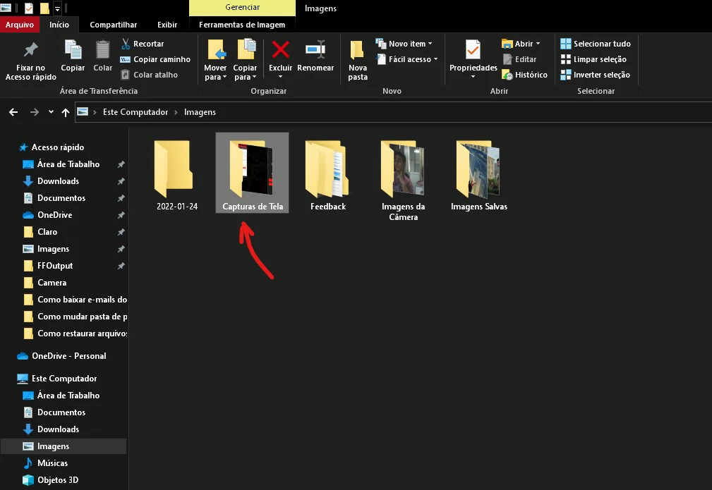 Clique sobre a pasta Capturas - Como mudar pasta de prints do Windows