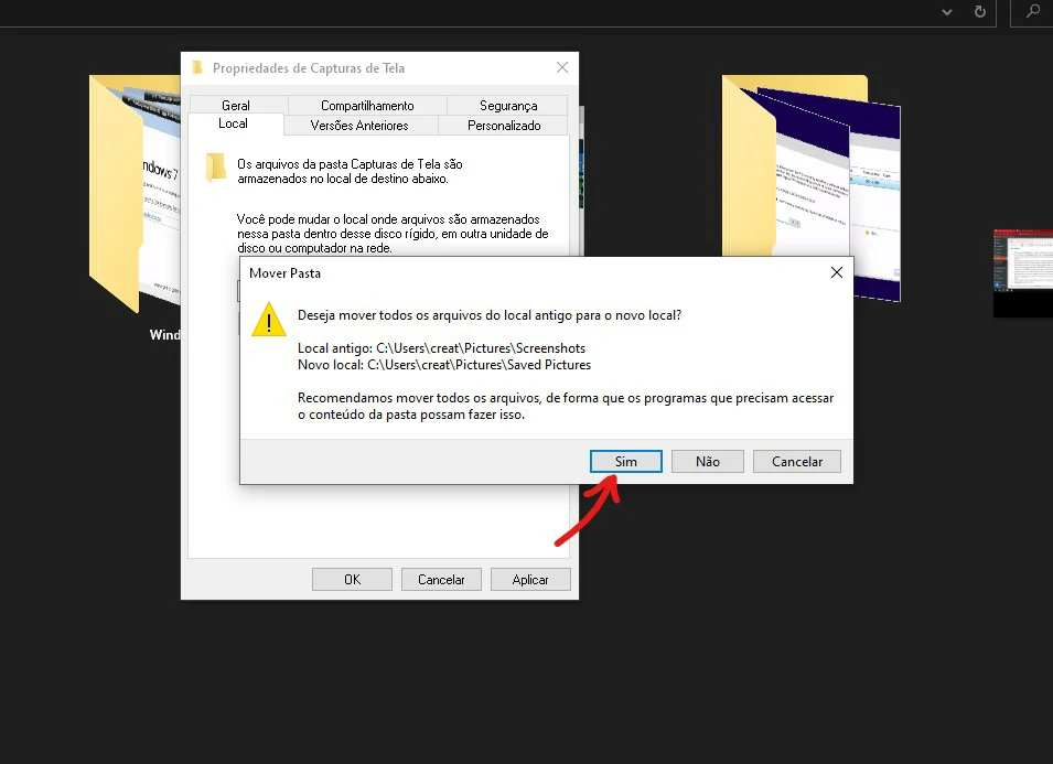 Confirme a solicitação se desejar - Como mudar pasta de prints do Windows