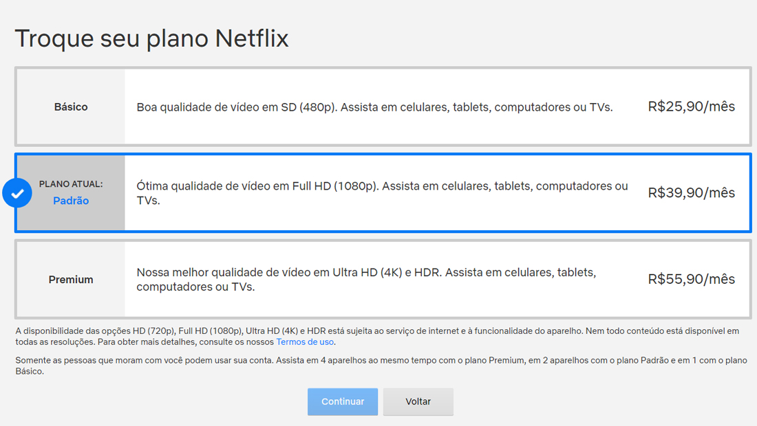 Escolha o plano desejado e confirme o processo