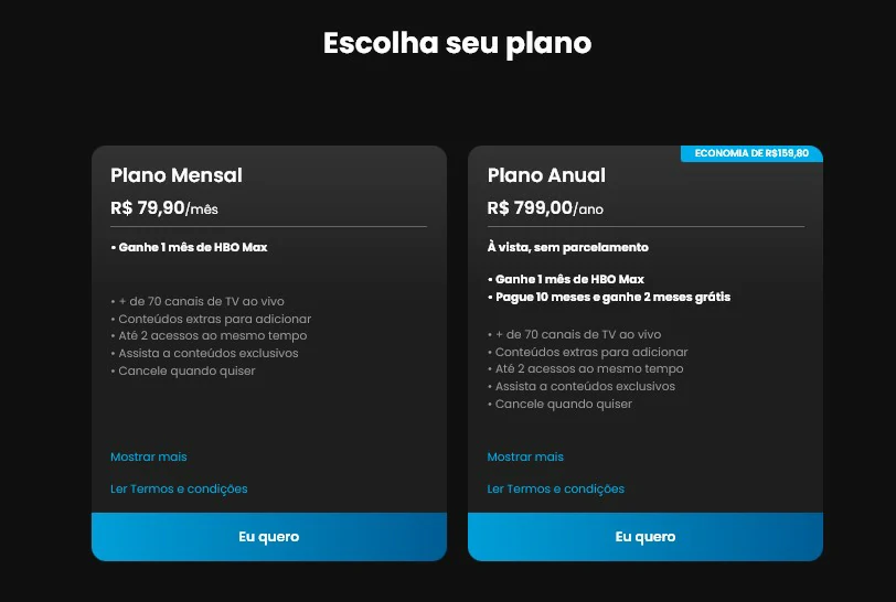 Escolha um dos planos - Como assinar a conmebol tv no celular e PC