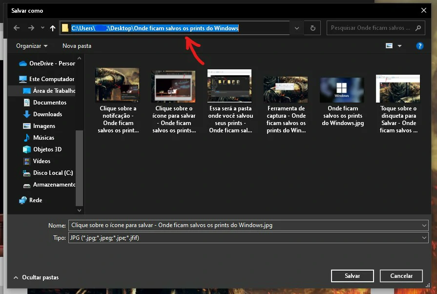 Esse é o caminho onde você salvou o print - Onde ficam salvos os prints do Windows