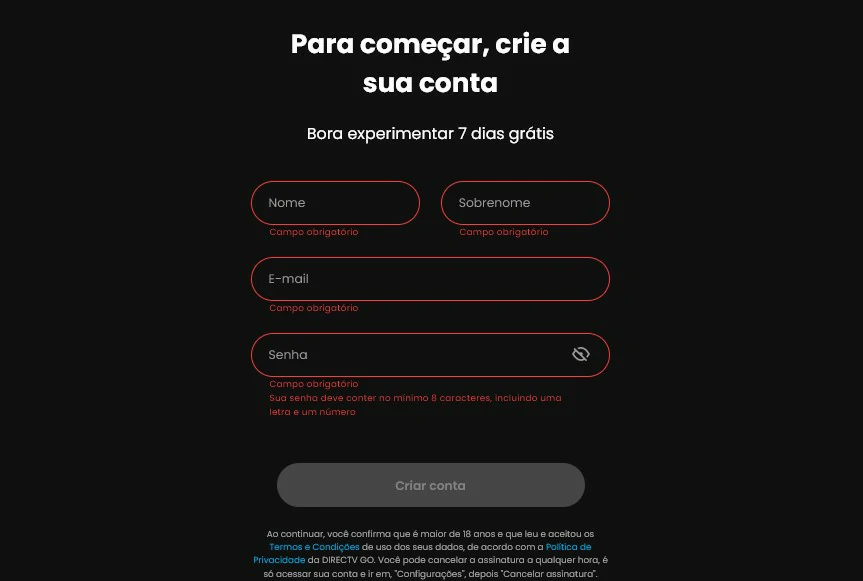 Preencha todas as informações exigidas - Como assinar a conmebol tv no celular e PC