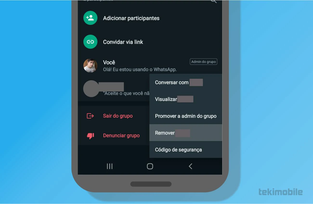 Remova o integrante do grupo - Como criar grupo do WhatsApp só com você mesmo