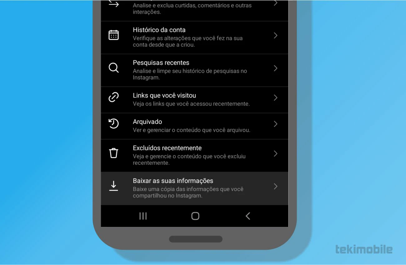 Selecione Baixar as suas informações - Como salvar conversas do Instagram