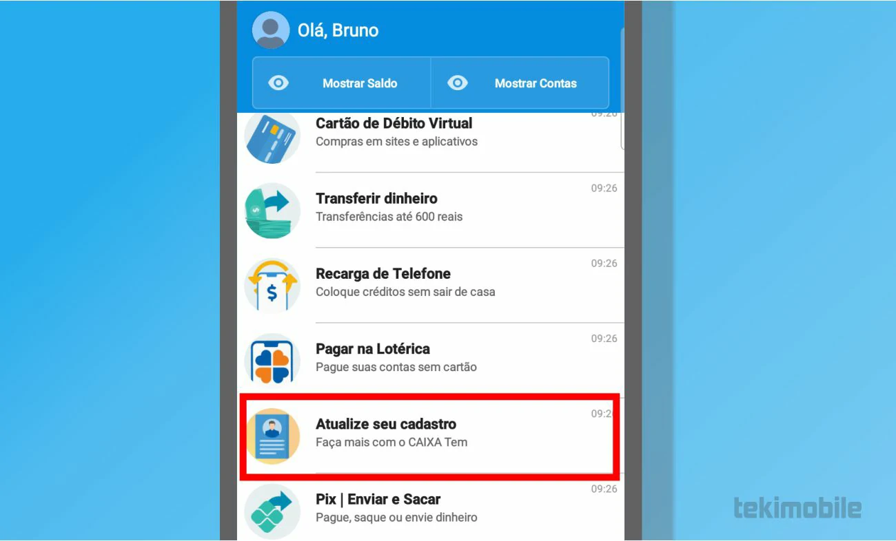 Selecione atualize seu cadastro - Como atualizar cadastro do Caixa Tem