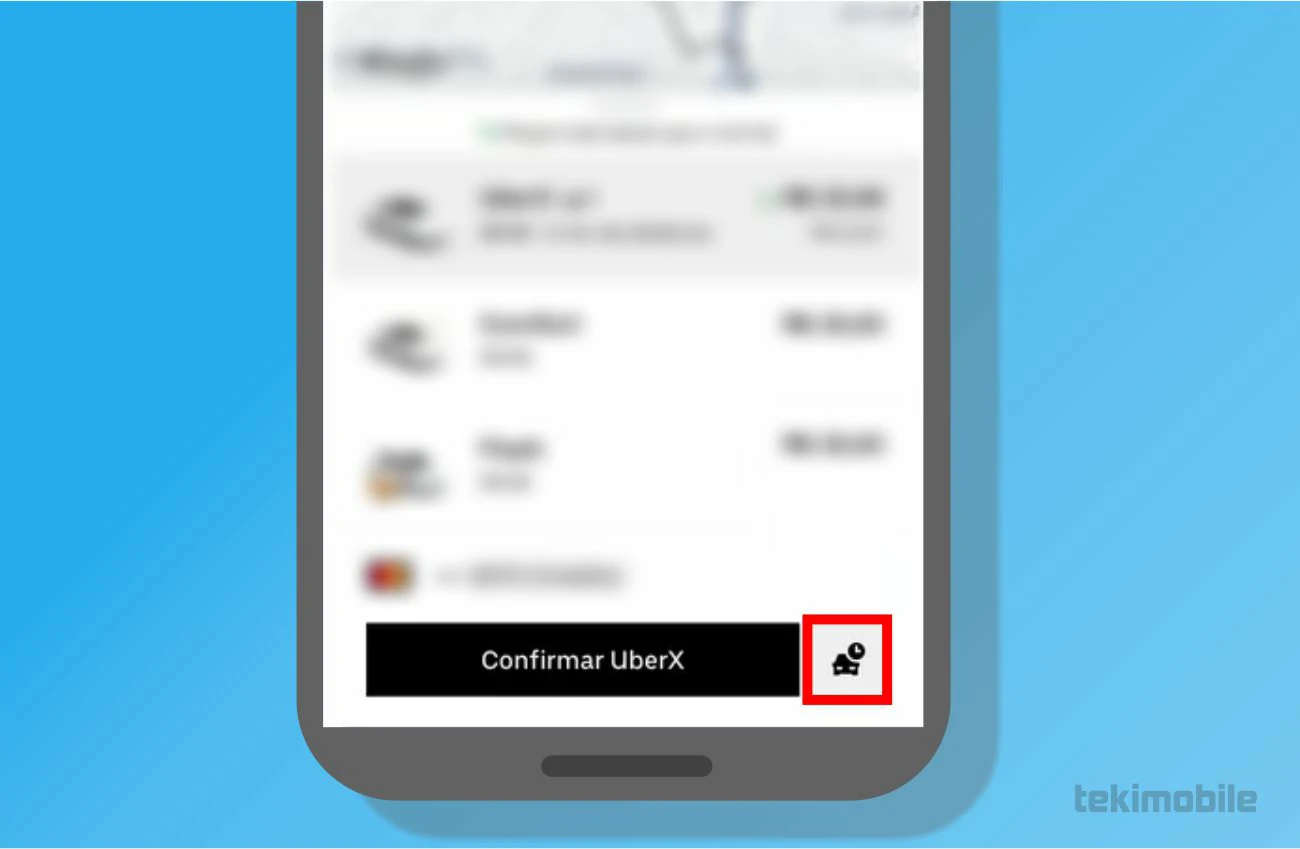 Selecione o ícone ao lado de Confirmar UberX para agendar sua corrida, você será levado a outra tela para configurar seu agendamento no aplicativo - Como agendar viagem no Uber