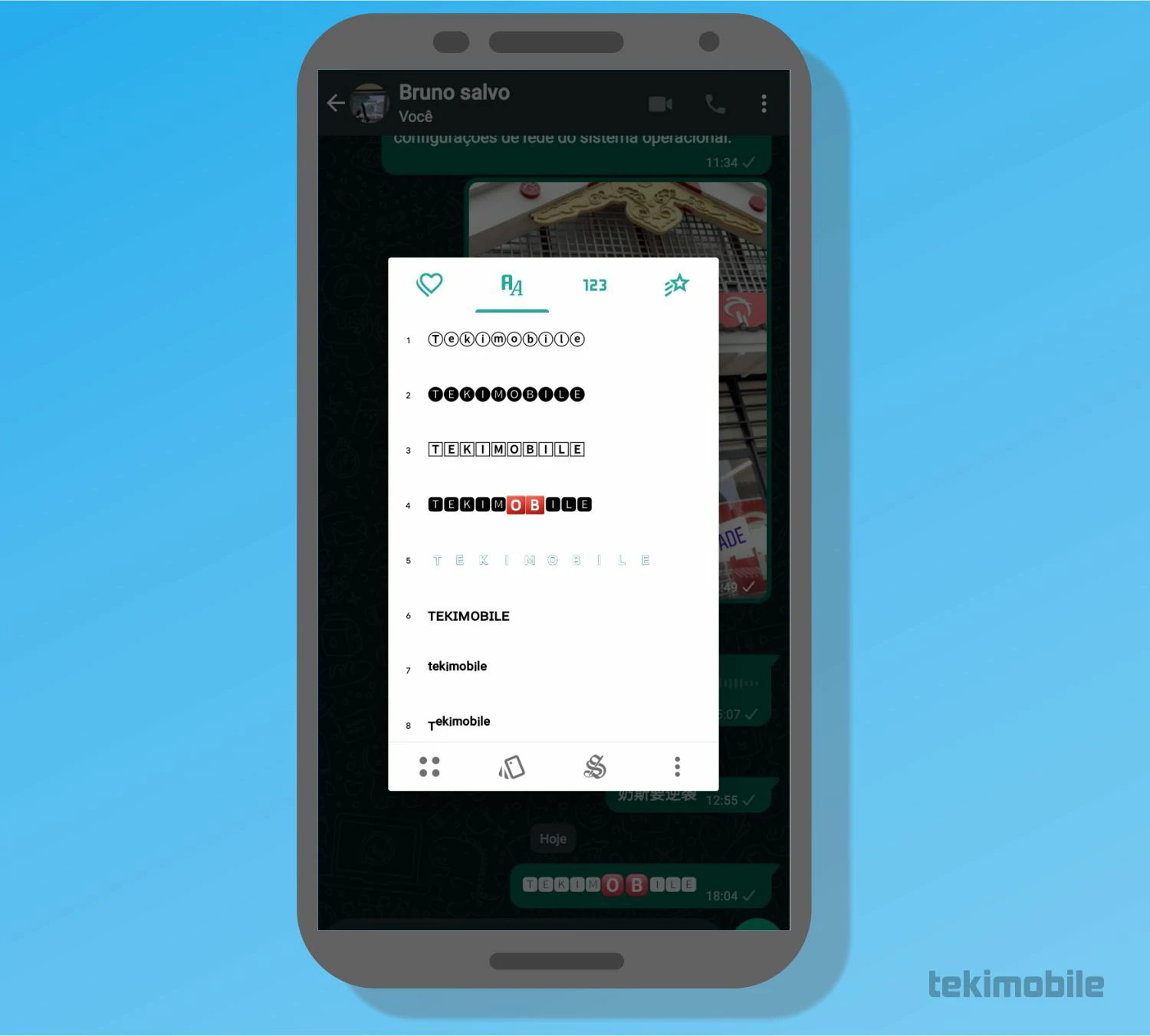 Selecione uma opção de texto após digitar - Como deixar a letra do WhatsApp colorida