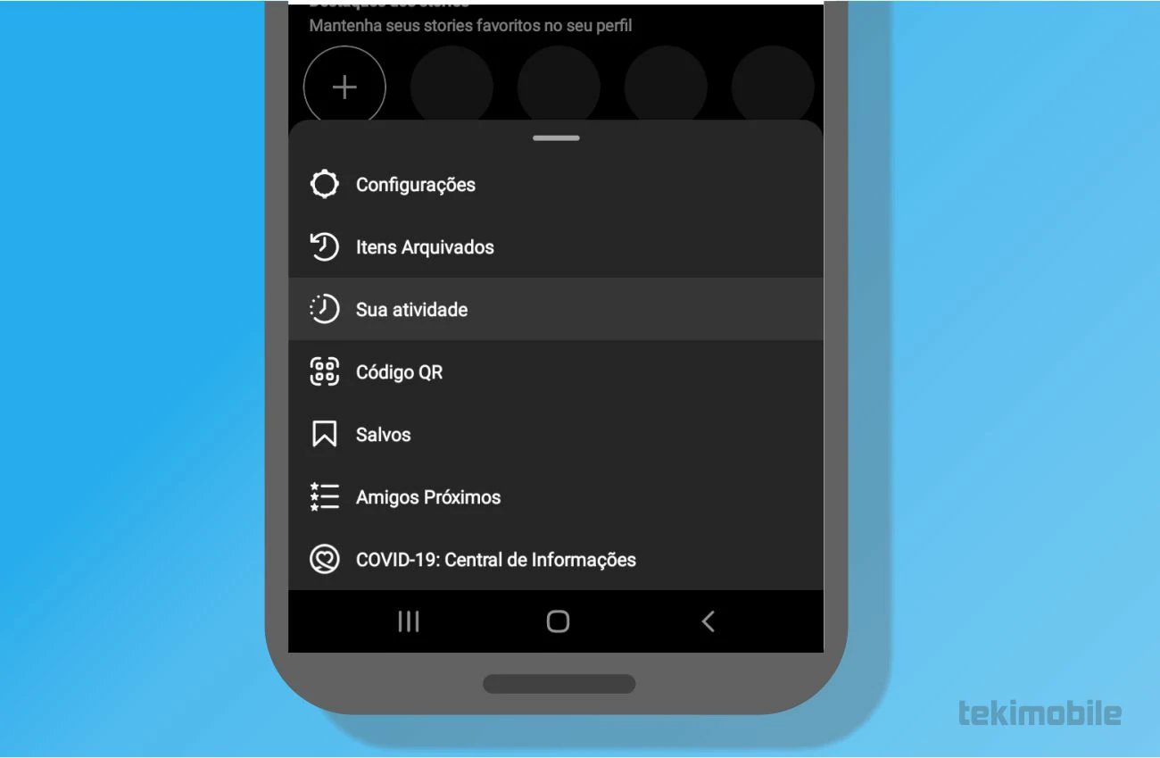Toque em Sua atividade - Como salvar conversas do Instagram