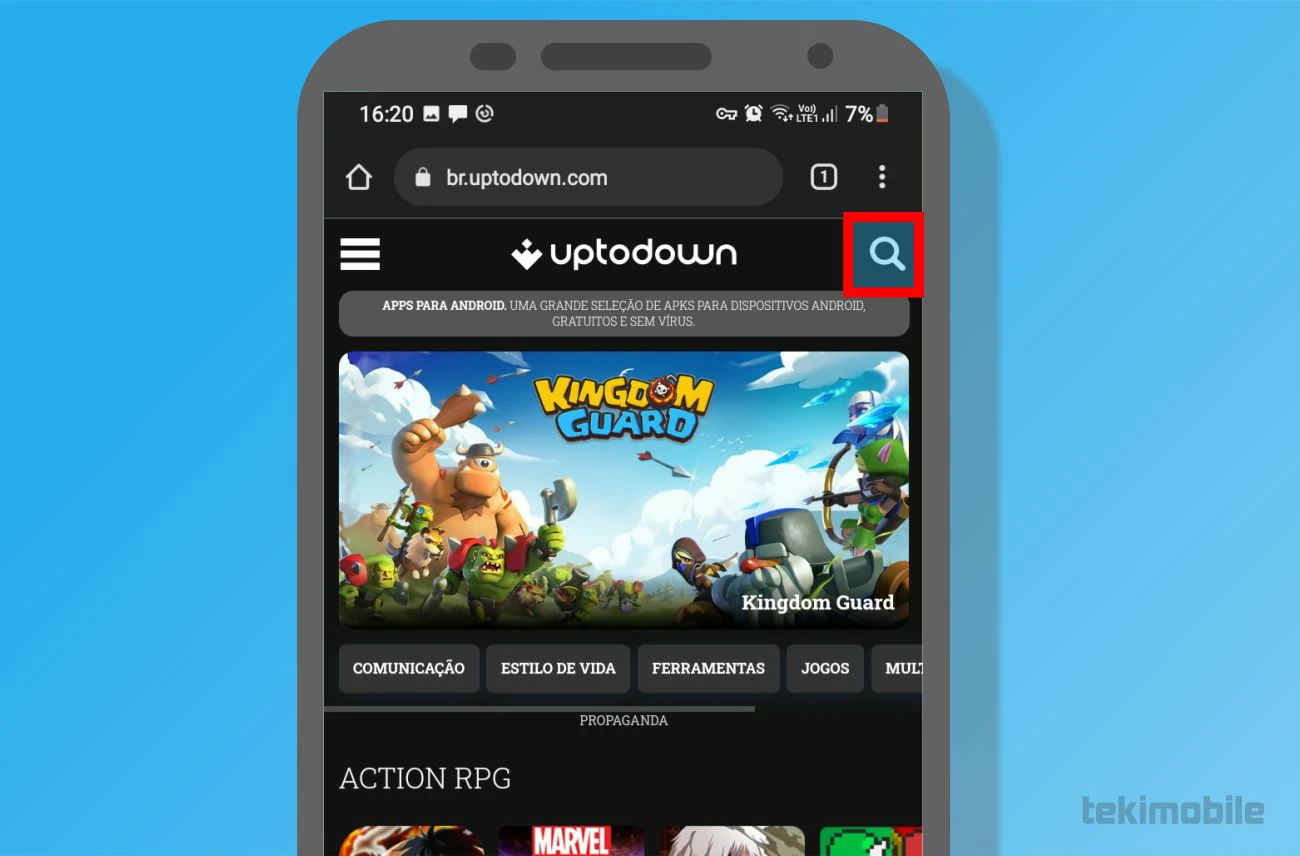 Toque na lupa - Como atualizar o Google Play Services