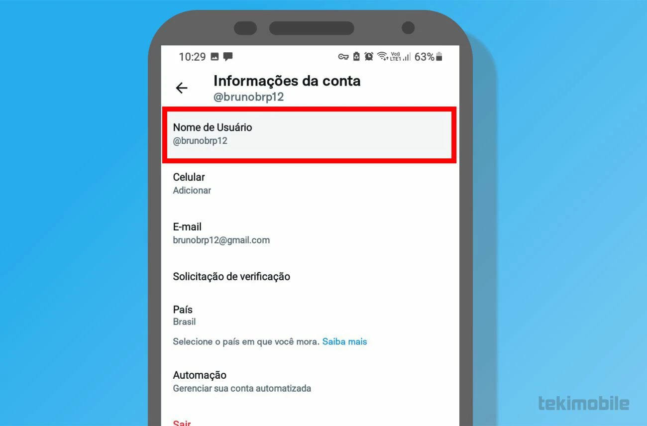 Toque sobre seu nome de usuário - Como mudar o nome no Twitter