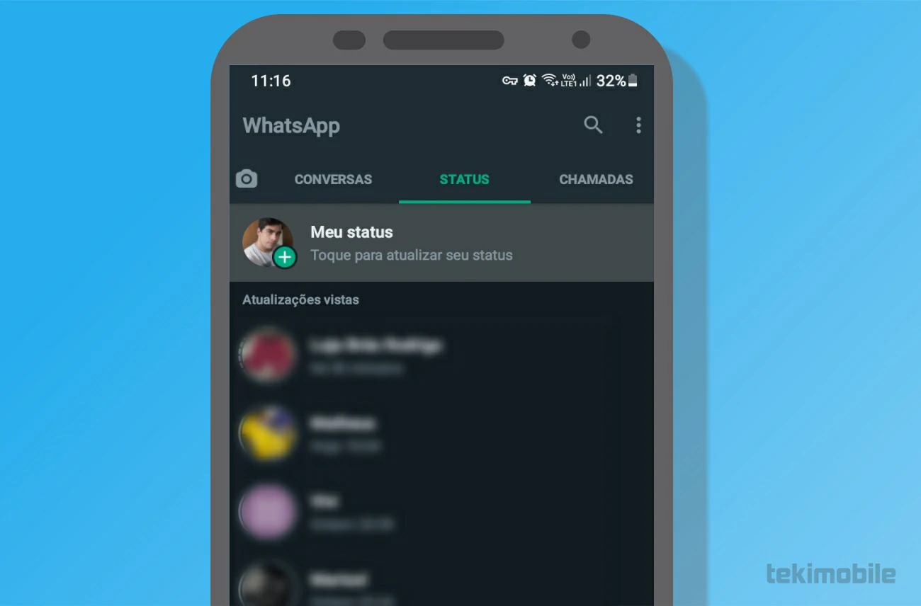 Toque sobre status - Como por figurinhas nas fotos do WhatsApp