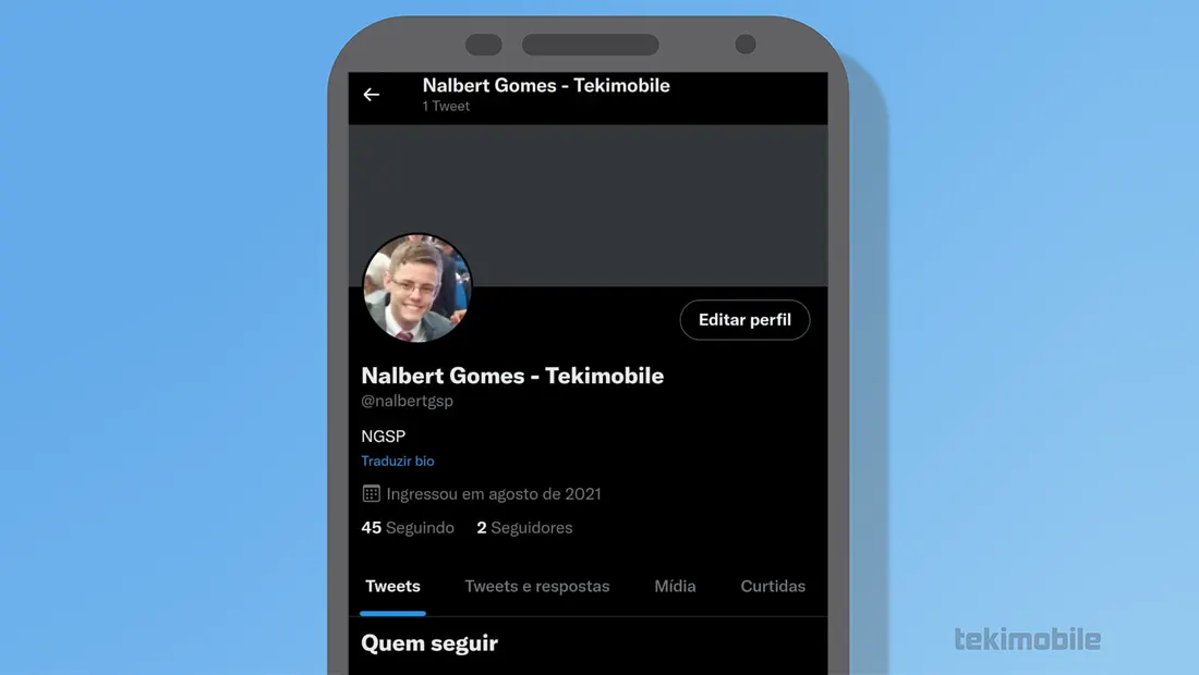 Vá até o perfil no seu celular