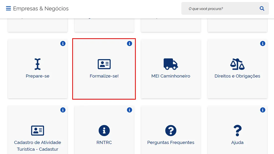 Vá em Formalize-se para se tornar um MEI