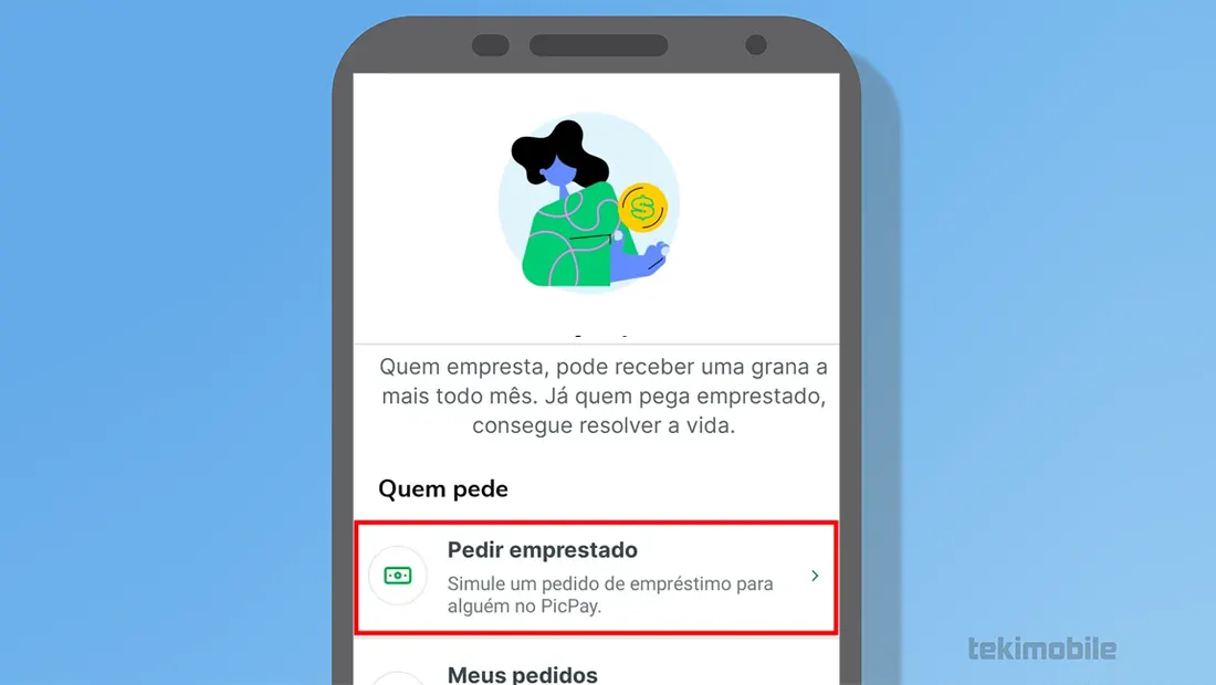 Vá em Pedir emprestado e escolha o contato