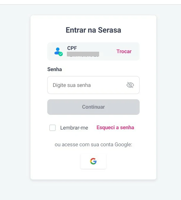 digite sua senha - Como consultar CPF no Serasa