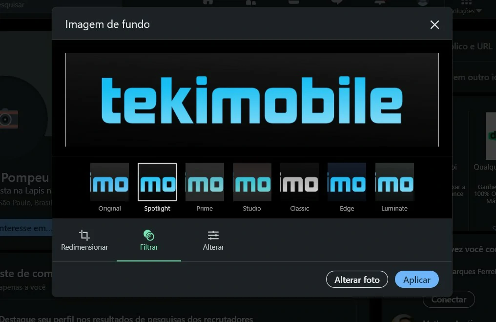 Adicione filtros - Capa para Linkedin como fazer, mudar e o que colocar