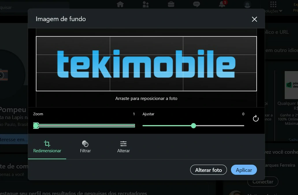 Ajuste a imagem como desejar - Capa para Linkedin como fazer, mudar e o que colocar