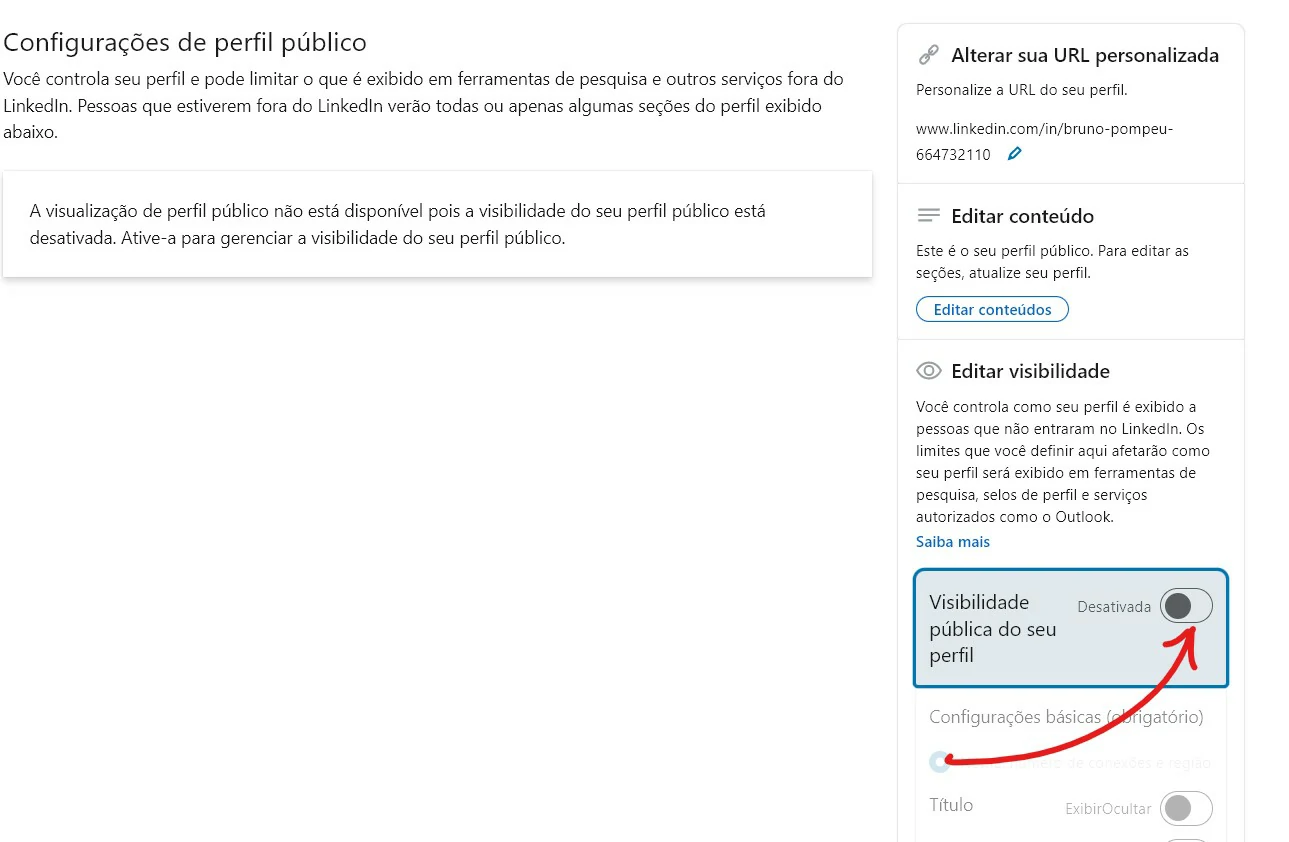 Clique em Ativar - Como compartilhar link do perfil do Linkedin