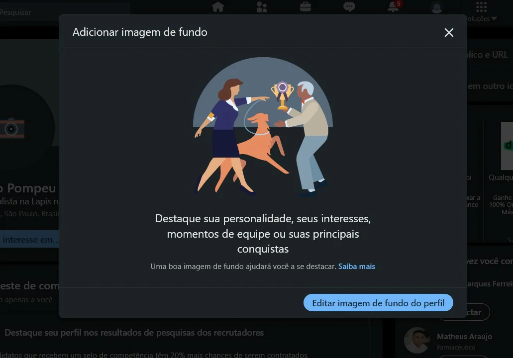 Clique em Editar imagem - Capa para Linkedin como fazer, mudar e o que colocar