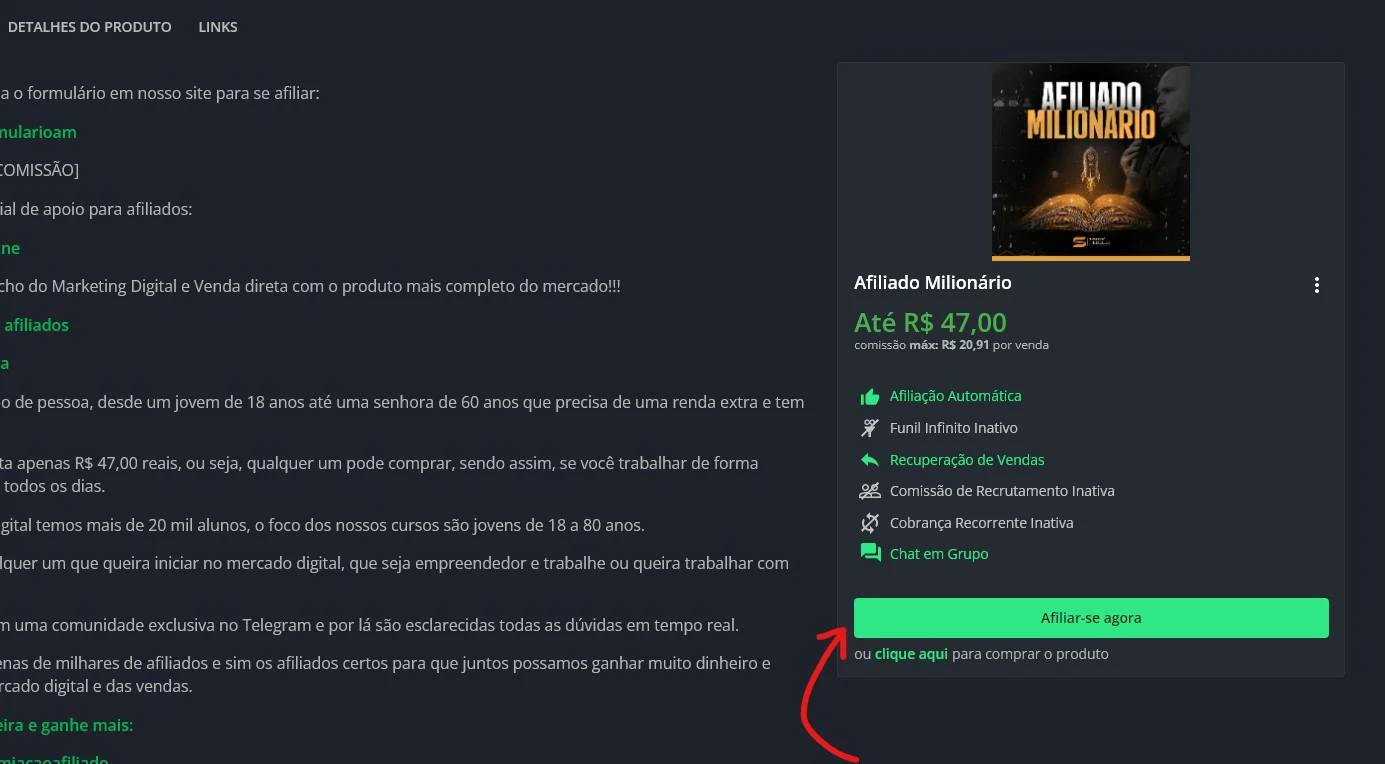 Clique em afiliar-se agora - Como vender no Eduzz