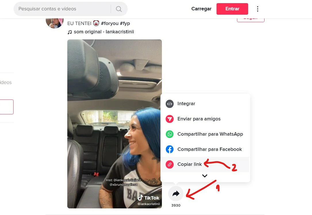 Copie o link - SSSTiktok como baixar vídeos do TikTok com ele