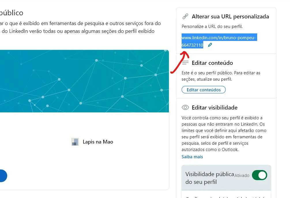 Copie seu link - Como compartilhar link do perfil do Linkedin