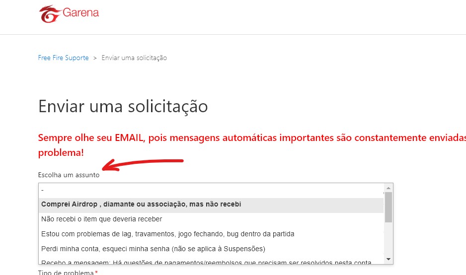 Insira a sua solicitação - Como pedir reembolso no recarga jogo