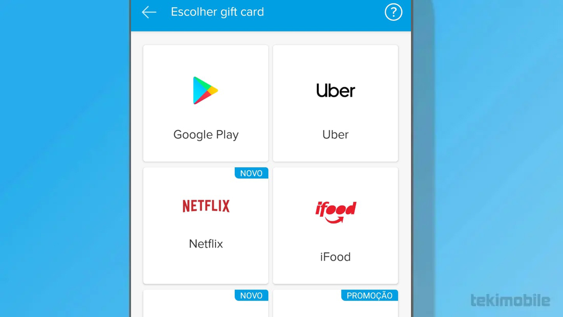 O aplicativo possui gift card para vários serviços