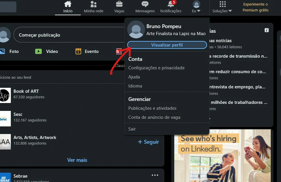 Selecione Visualizar Perfil - Capa para Linkedin como fazer, mudar e o que colocar