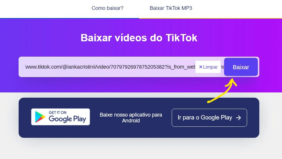 Toque em Baixar - SSSTiktok como baixar vídeos do TikTok com ele