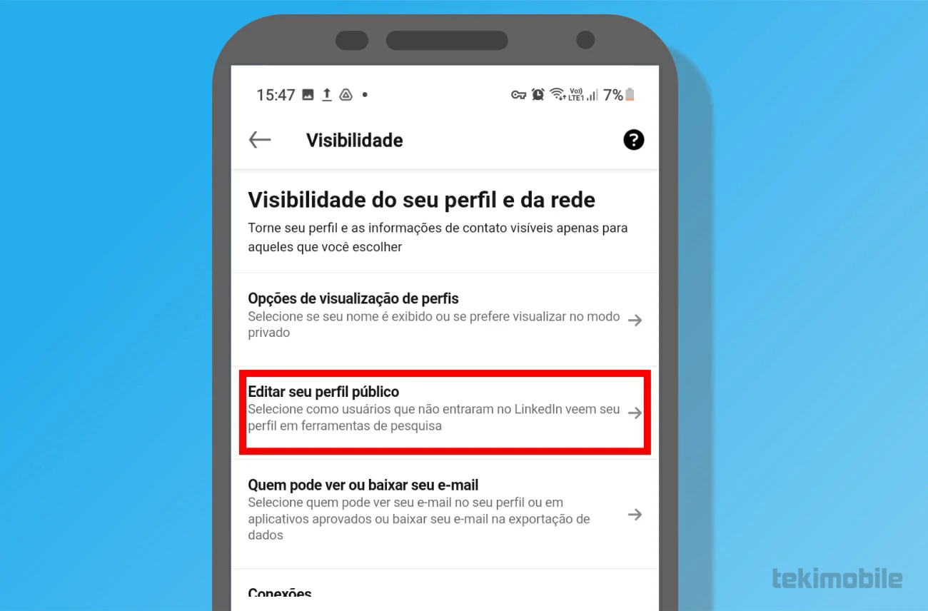 Toque em editar seu perfil - Como compartilhar link do perfil do Linkedin