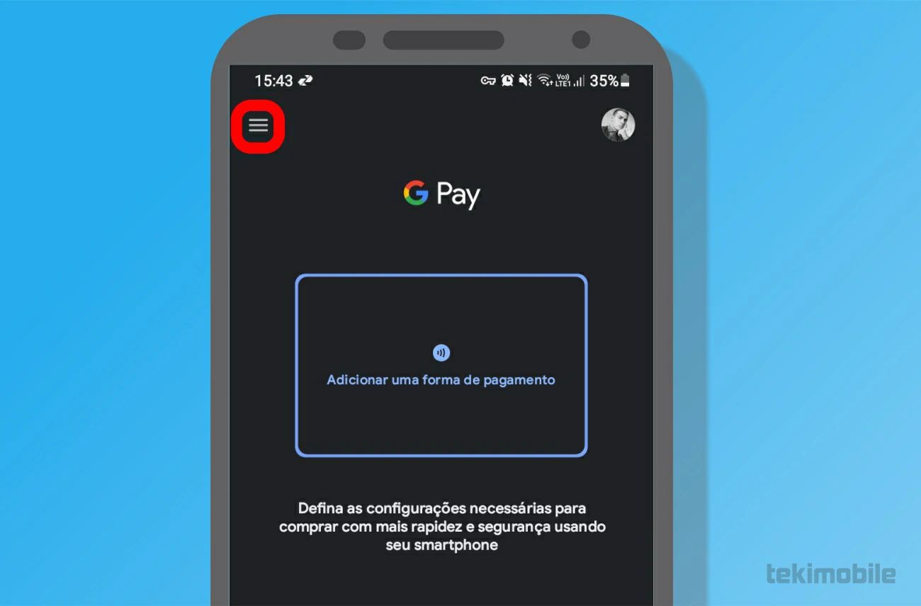 Toque em mais opções - Como cadastrar o cartão de debito no Google Pay