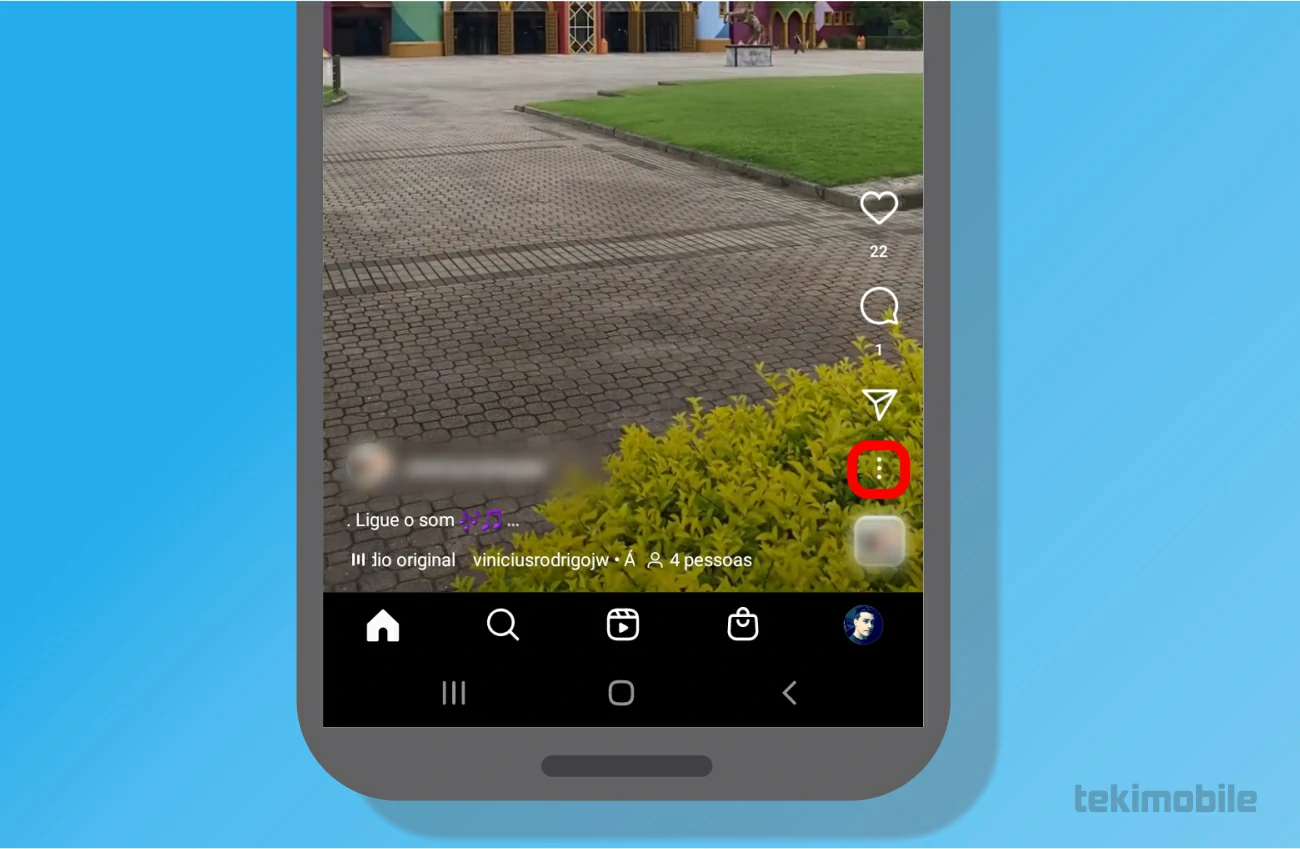 Toque nos três pontos - InstaSave como baixar videos e fotos do Instagram