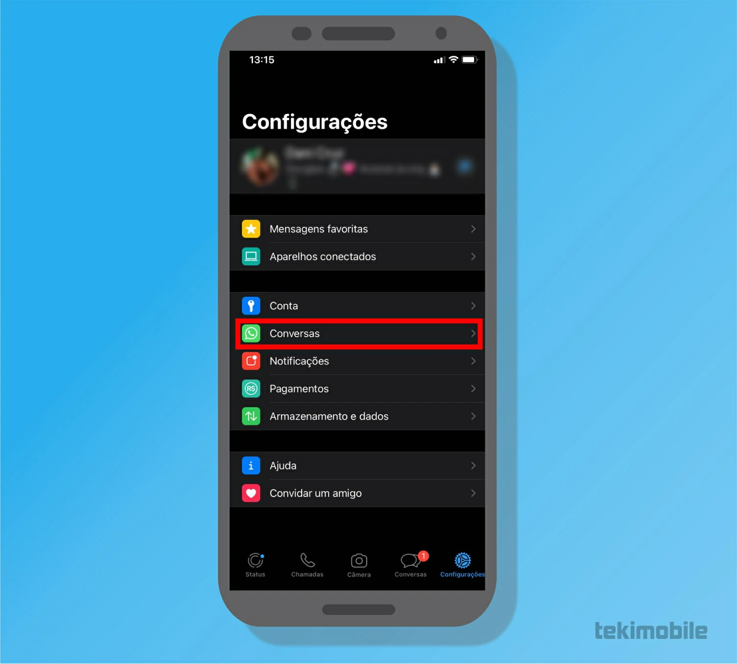 Toque sobre conversar - Como recuperar mensagens apagadas do WhatsApp no iPhone