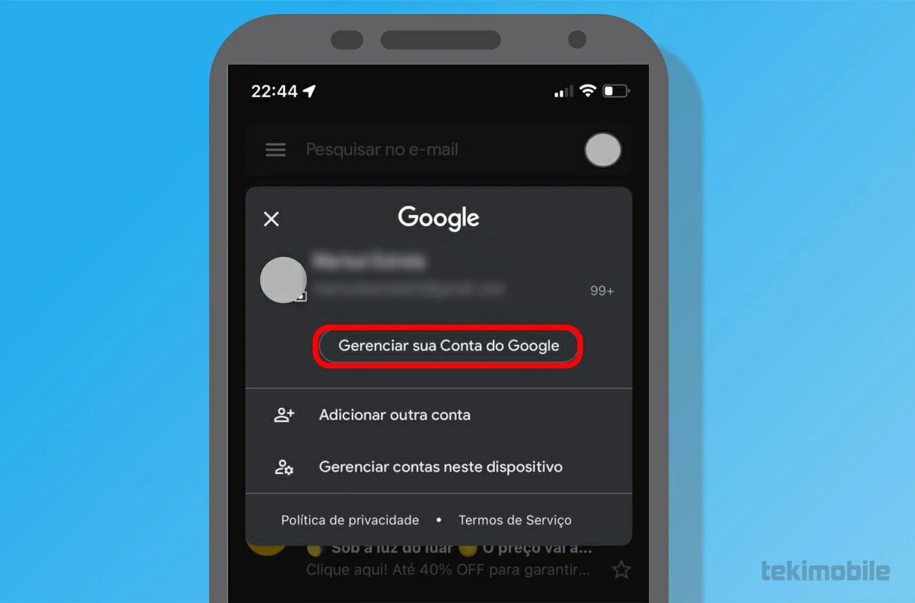 toque em gerenciar - Como mudar senha do Gmail no iPhone