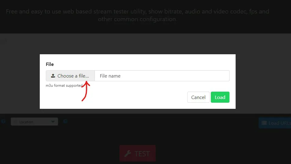 Clique em Choose File - Teste IPTV como testar link de IPTV