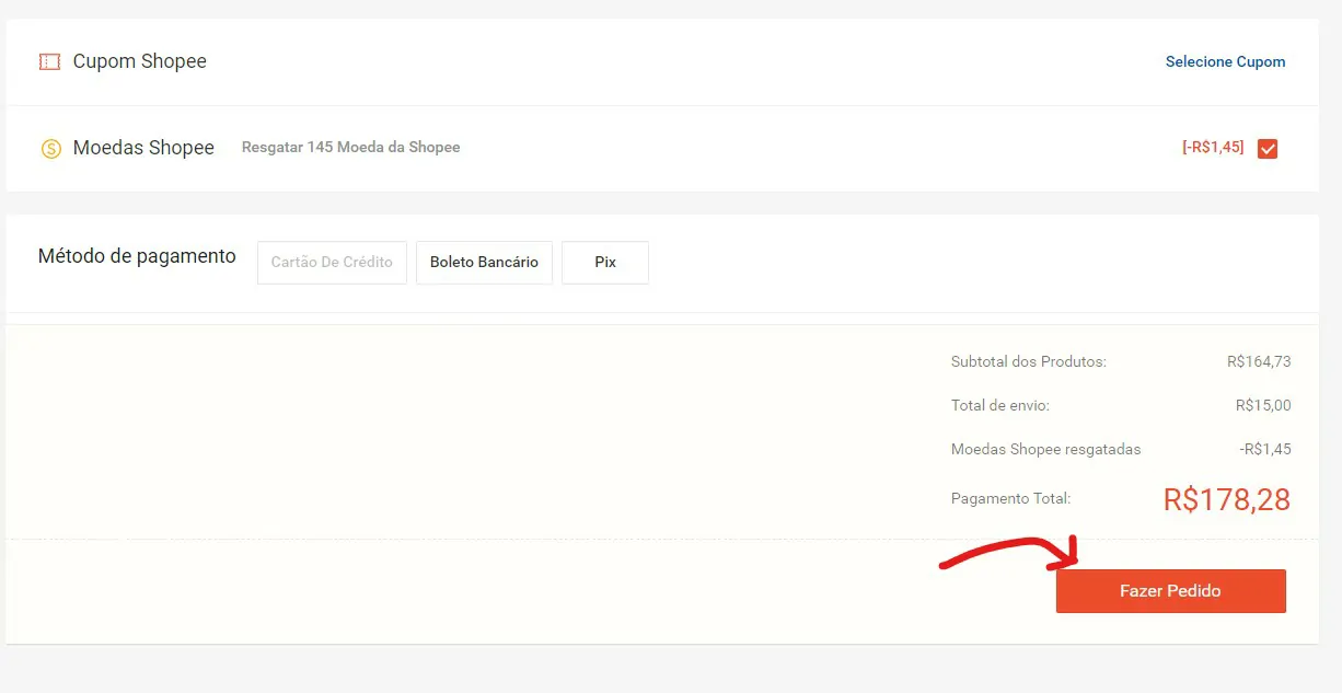 Finalize clicando em Fazer Pedido - Como comprar no Shopee