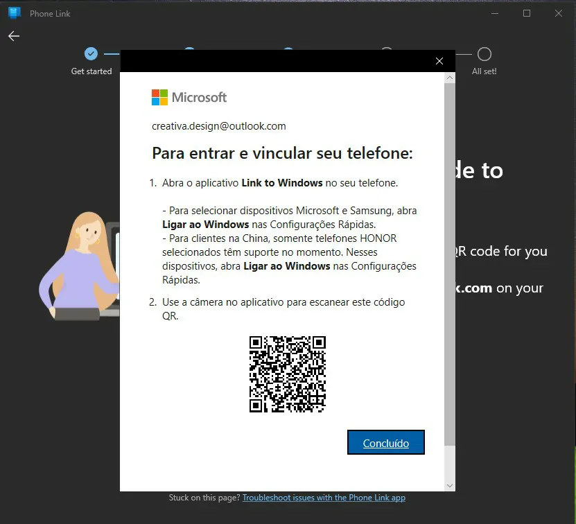 Mire a camera do celular no código QR - Como acessar o celular pelo PC com o Windows Seu telefone