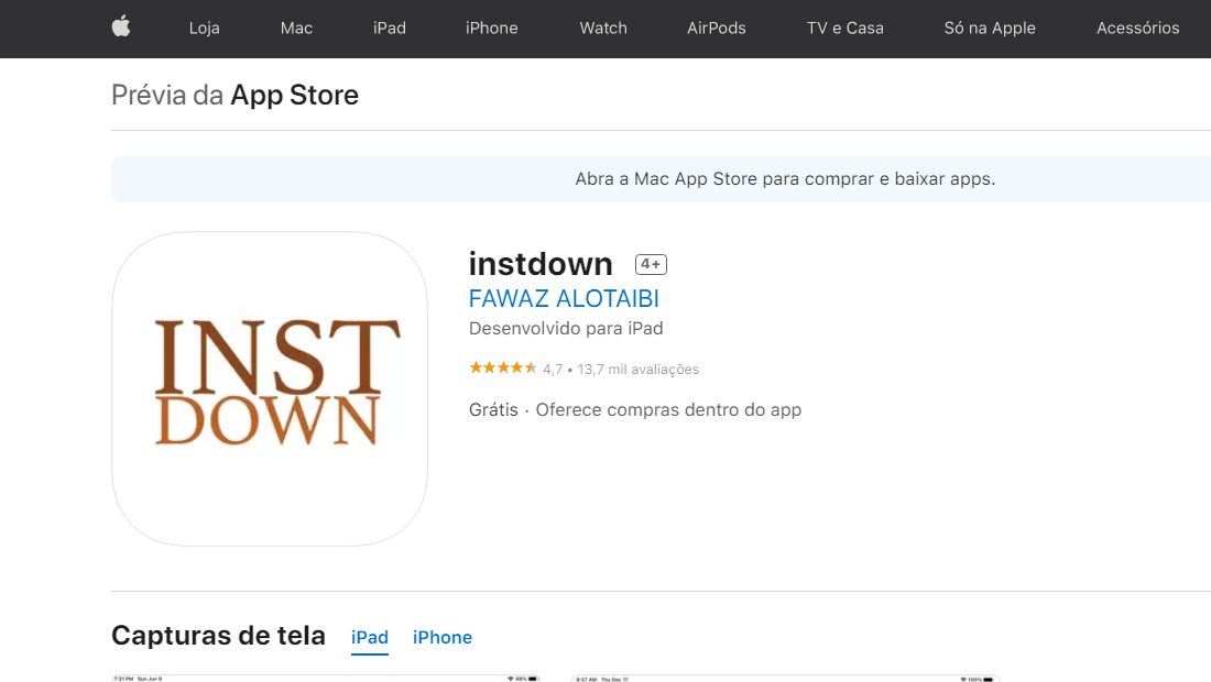 O Instdown está disponível em dispositivos Apple