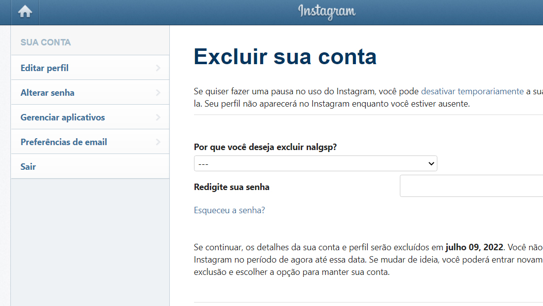 O processo para excluir conta do Instagram é simples