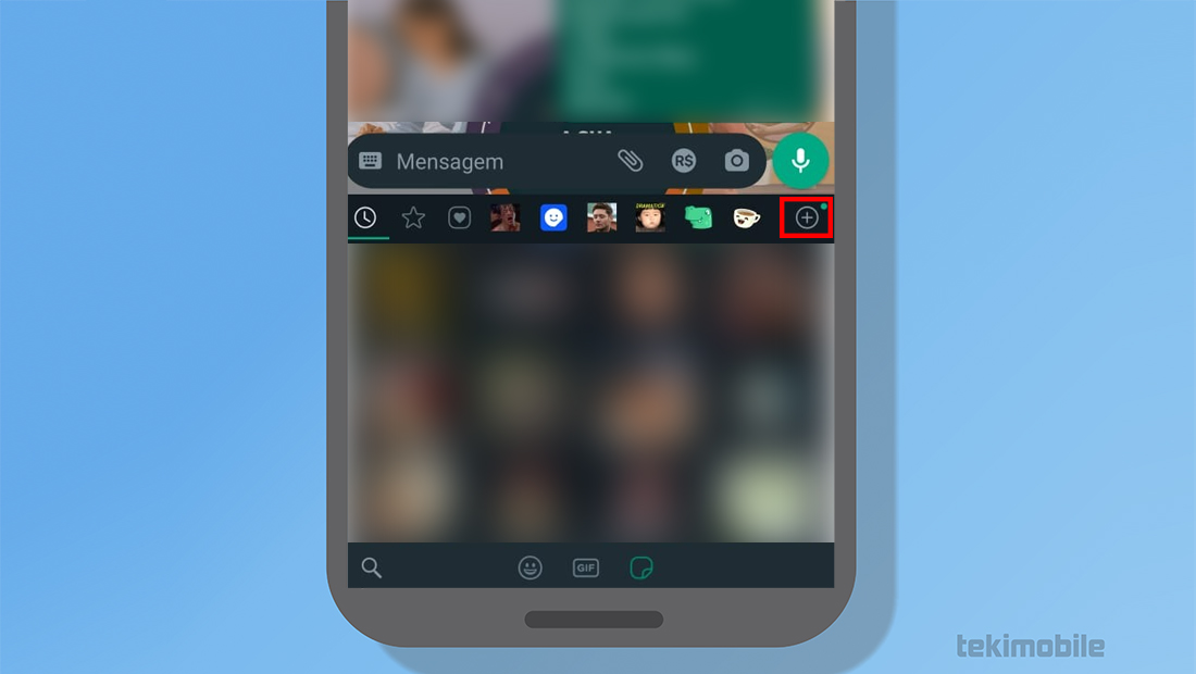 Para adicionar mais figurinhas para whatsapp toque no ícone