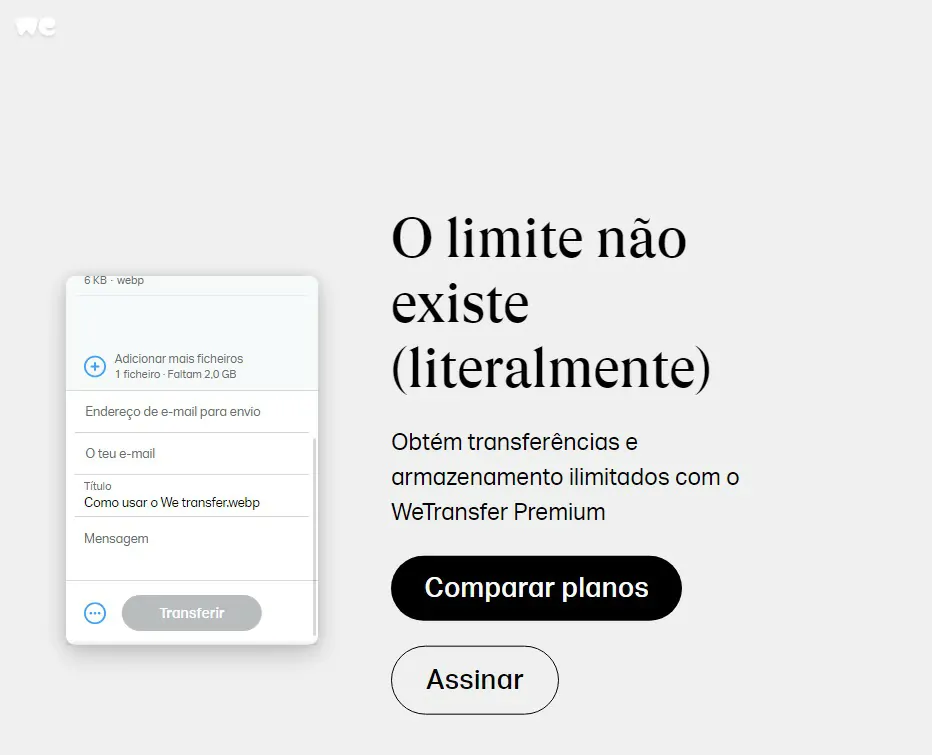 Preencha as informações do seu email - Como usar o WeTransfer para enviar arquivos