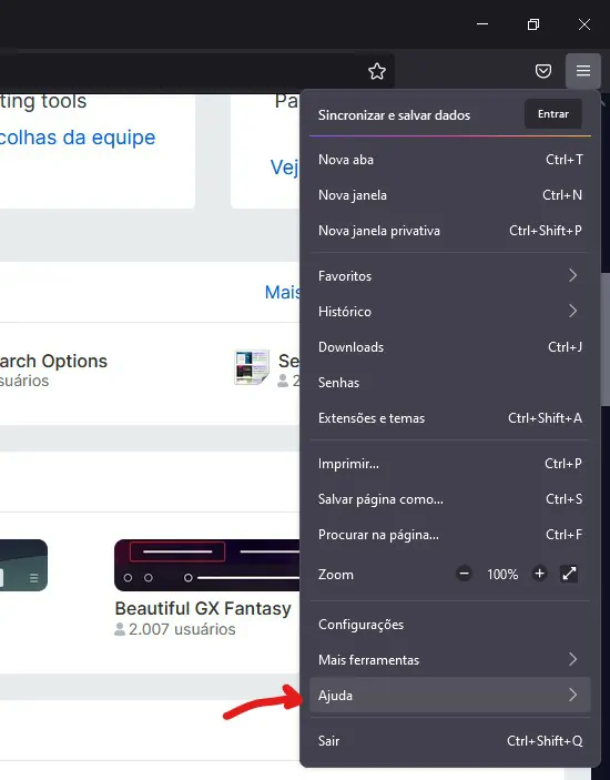 Selecione ajuda - Como instalar extensões no Firefox